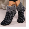 2 Pcs Of Women's Plush Winter Leopard Print Thermal Lined Slipper Leg Covers